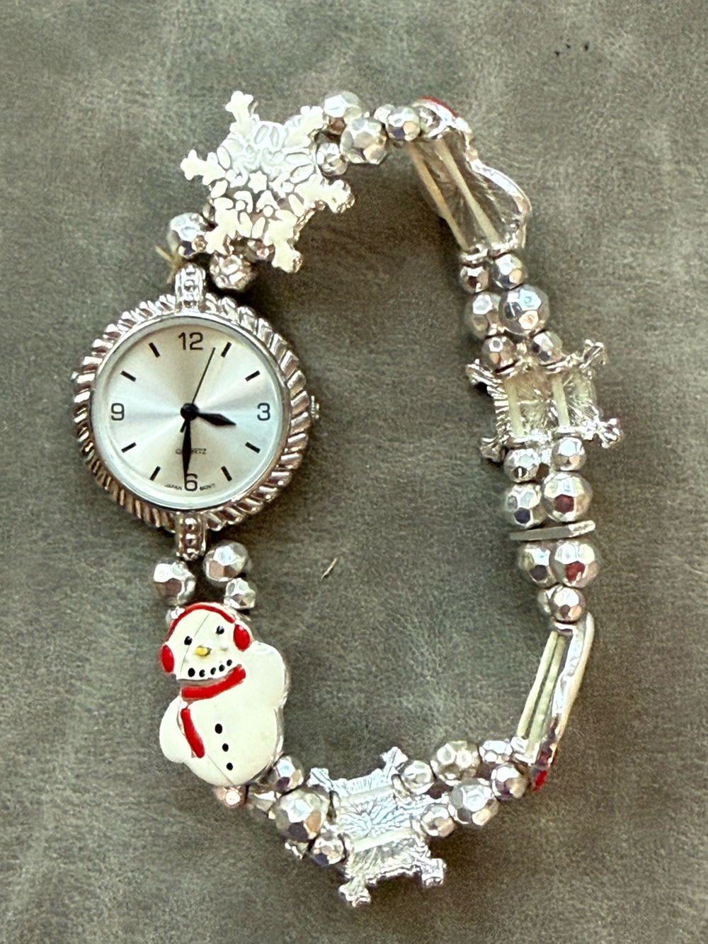 Silver-Tone Snowman winter Christmas Holiday Bracelet Watch - stretch
